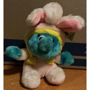 Vintage Smurfette Smurf Easter Bunny Plush Stuffed 8" Wallace Berrie 1983 W/tag